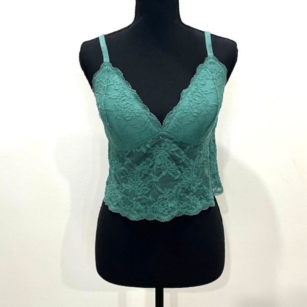 Adore Me Gia Contour Bralette Blue Spruce Green Lace Longline Size XL EUC